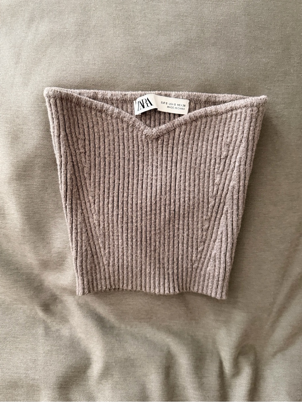 Zara Taupe Ribbed V-Neck Women's Sweater